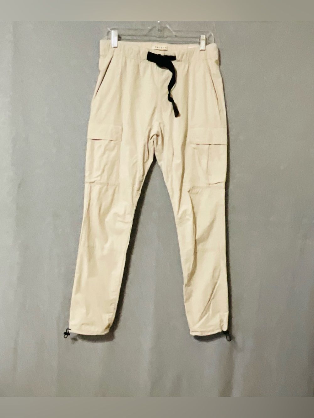 PACSUN Men's Cream Cargo Jogger Pants with Drawstring Sz M